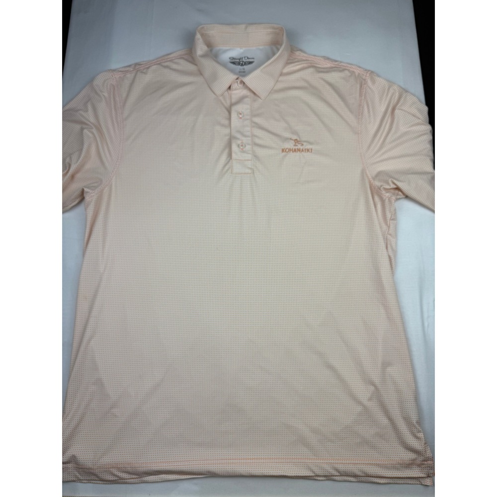 Straight Down Polo Shirt Large Orange Micro Check Kohanaiki Golf Short Sleeve